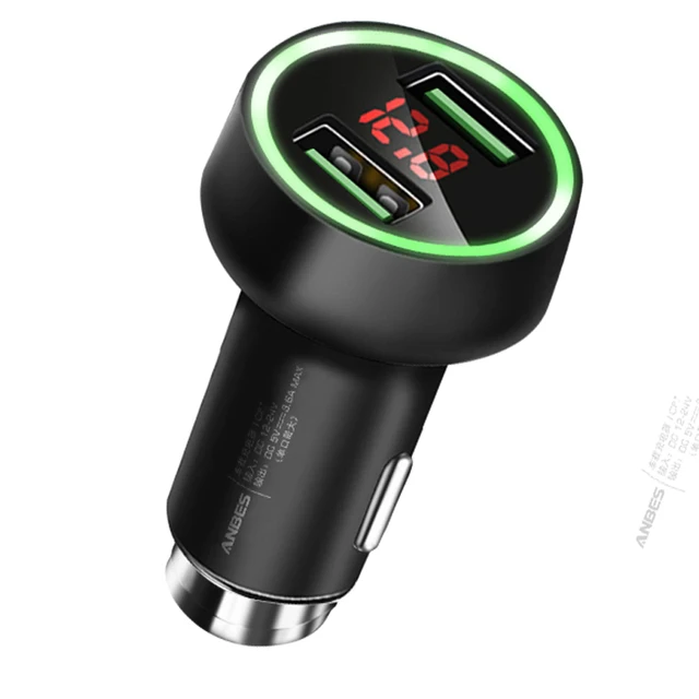 Car Charger Dual USB Fast Charge Adapter with LED Digital Display
