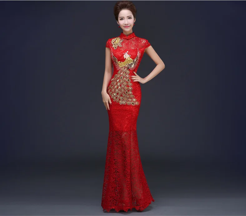 Модные Вышивка Qipao платье Для женщин китайское традиционное платье длинные Китайские женские халаты вечернее платье Красный Свадебное
