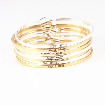 

10pcs/lot Silver Gold Fashion Copper Engraved Positive Inspirational Quote Mantra Bracelet Cuff Friendship Bangle Bracelet Femme