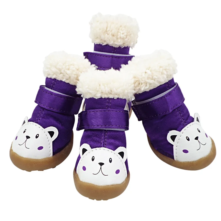 Обувь для домашних животных для маленьких собак и кошек; модные ботинки из искусственной кожи для защиты от снега; Теплая обувь для щенков; Водонепроницаемая Роскошная нескользящая резиновая подошва - Цвет: Фиолетовый