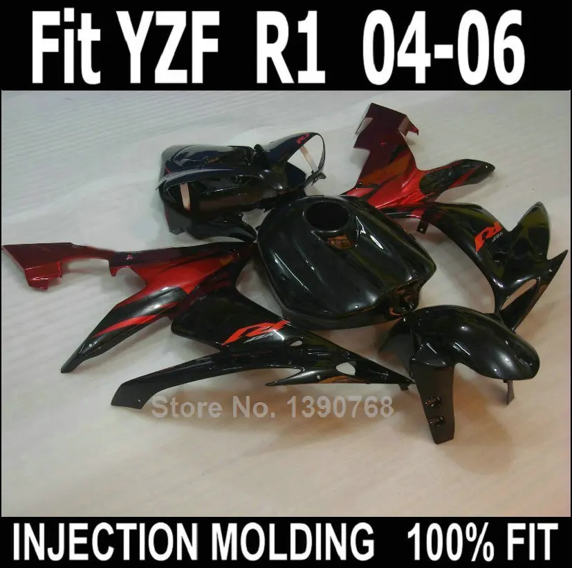 

Hot sale fairings for Yamaha injection black red YZF R1 2004 2005 2006 plastic fairing kit YZFR1 04 05 06 NV32