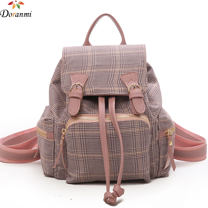 

DORANMI England Style Women's Backpack 2019 Canvas Back Shoulder Bag Schoolbag Female Book Backpack Classic Plaid Mochila DJB741