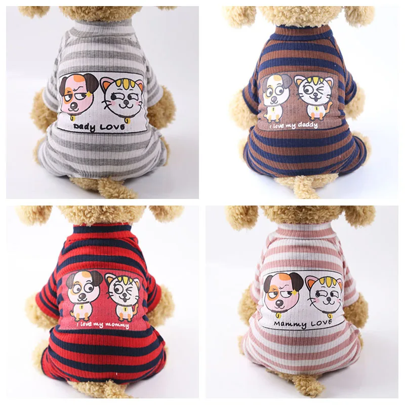 

Comfortable Pet Clothes Cotton Striped Dog Pajamas Pjs Cartoon Jumpsuit for Small Dogs and Cats Puppy Costume XS S M L XL XXL