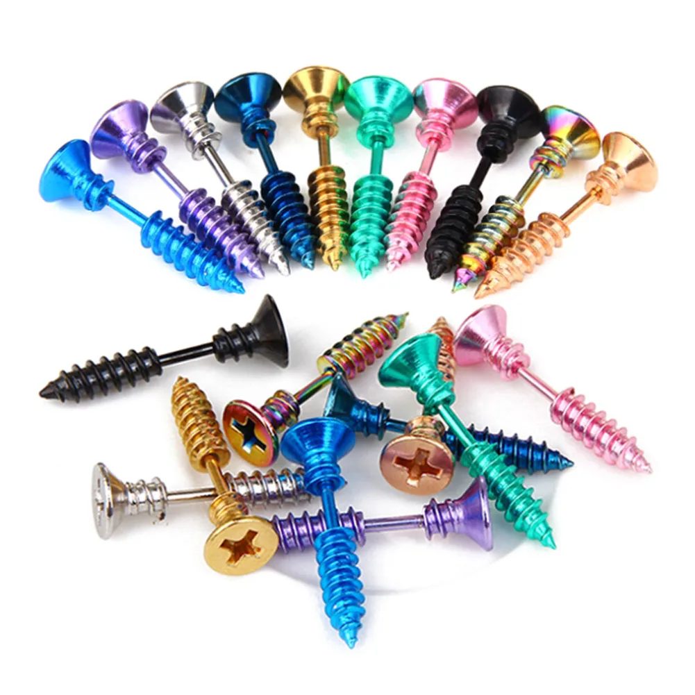 

1PC vogue style 1Piece Steampunk Screw Stud Earrings Stainless Steel Body Piercing Ear Stud for Men Women Anti Allergic