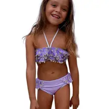 Девушки полосы милый цветочный принт бикини купальник комплект дети девочки Танкини бикини купальник пляжная одежда