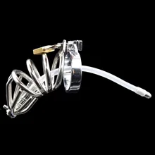 New stainless steel penis lock bird cage with catheter urethral male chastity device metal penis ring cock cage sex toys for men stainless steel chastity device with silicone catheter pants for men chastity belt dual lock cock cage penis sleeve sex products
