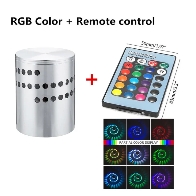 Красочные RGB спиральное отверстие настенный светильник 360 градусов кафе KTV бар Поверхностная установка светодиодный светильник дистанционное управление коридорные огни - Цвет абажура: RGB With Remote