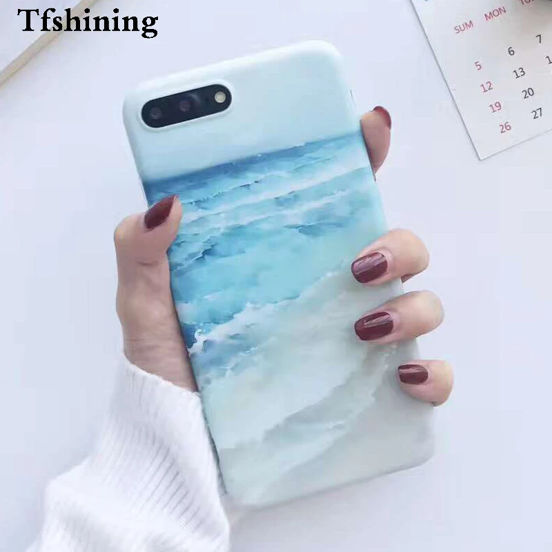 Tfshining Blue Sea Waves beach Silicon Phone case For apple iphone 6 6s 7 8 plus IMD Ocean TPU Case X back cover capa |