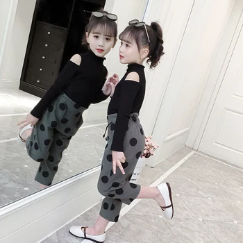 

New Toddler Baby Girl Tops +Dot Pants 2PCS Suits Clothes Cute Kids Spring Autumn New Beautiful Girls Clothing Set 2T-10 Years