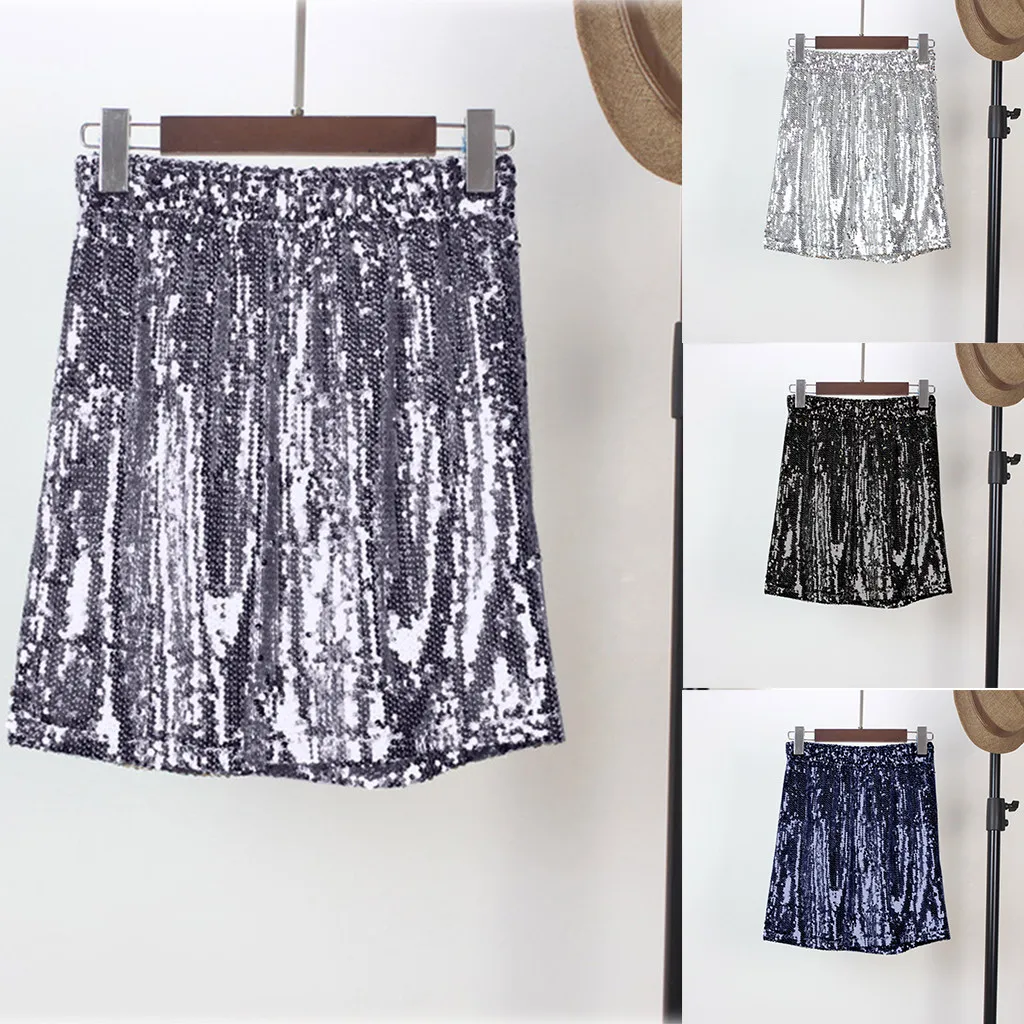 

2019 Women Summer Fashion Casual Sexy Chic High Waist Bodycon Sequins Evening Party Ladies Casual Short Mini Pleated Skirt 50