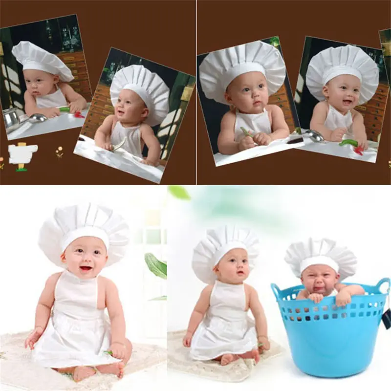 Модный Детский милый белый костюм повара для маленьких мальчиков и девочек, фотоснимки, фотография, реквизит для новорожденных, шапка, фартук