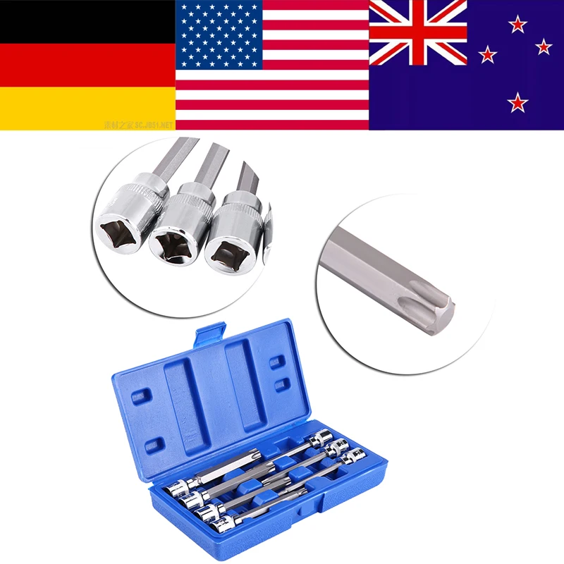 7PC/Set 3/8" Drive Long Reach Star Bit Socket Set T25 T30 T40 T45 T50