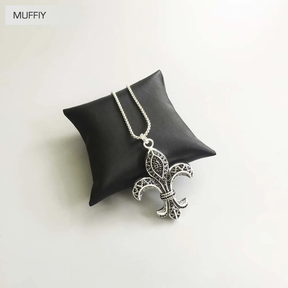 Pendant Fleur-de-lis Heart 925 Sterling Silver Black Zirconia Europe Styleing Rebel Street Fine Jewerly Accessories For Men pendant necklace,silver pendant