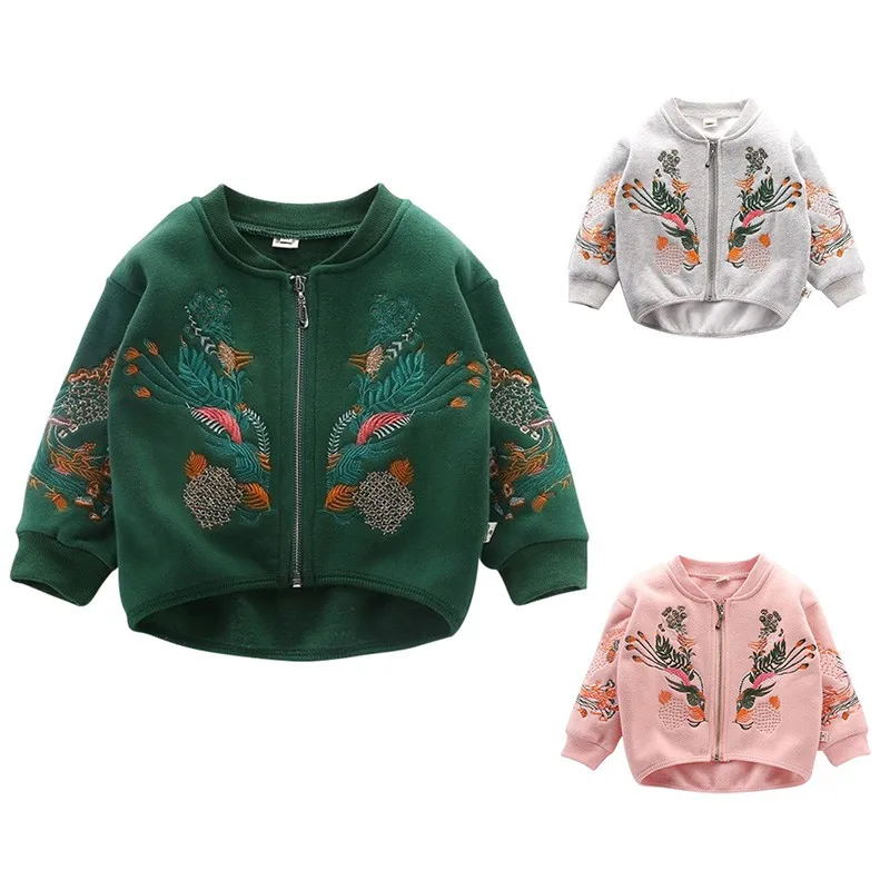 

Hot Children Jackets 2018 New Autumn Embroidery Floral Long Sleeve Thin Coats Kids Casual Outerwear Boys Girls Clothing K