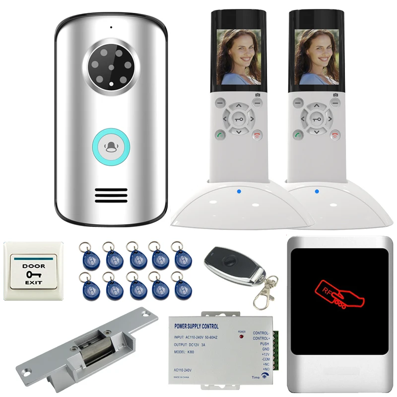 JEX 2,4 г Беспроводной видео домофона дверной звонок Системы комплект IP55 Водонепроницаемый Ночное видение Камера + RFID контроллер доступа 1V2