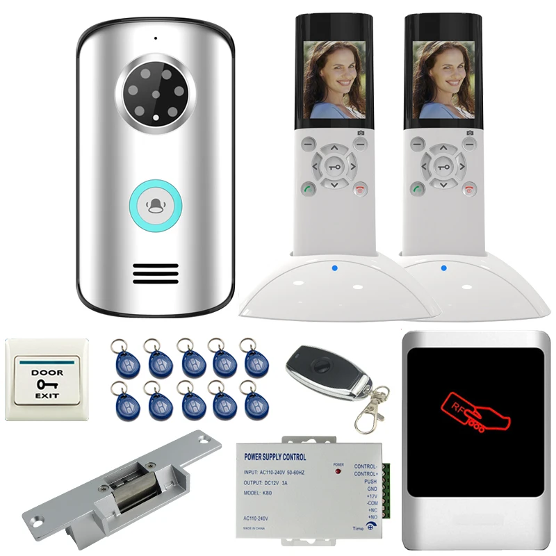 

JEX 2.4G Wireless Video Doorphone Doorbell Intercom System kit IP55 Waterproof Night Vision Camera+RFID Access controller 1V2