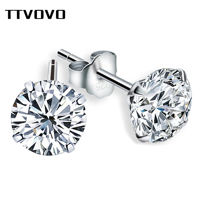 TTVOVO 925 스털링 스터드 귀걸이, 행운의 달 탄생석, AAA 큐빅 지르코니아 CZ 채널 귀걸이, 남성 S925 웨딩 쥬얼리