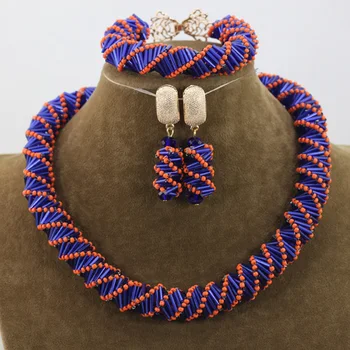 

2017 Ethnic Royal Blue/Orange Crystal Jewelry Sets African Wedding Bridal/Women Beads Necklace Jewelry Set Free Shipping ANJ296