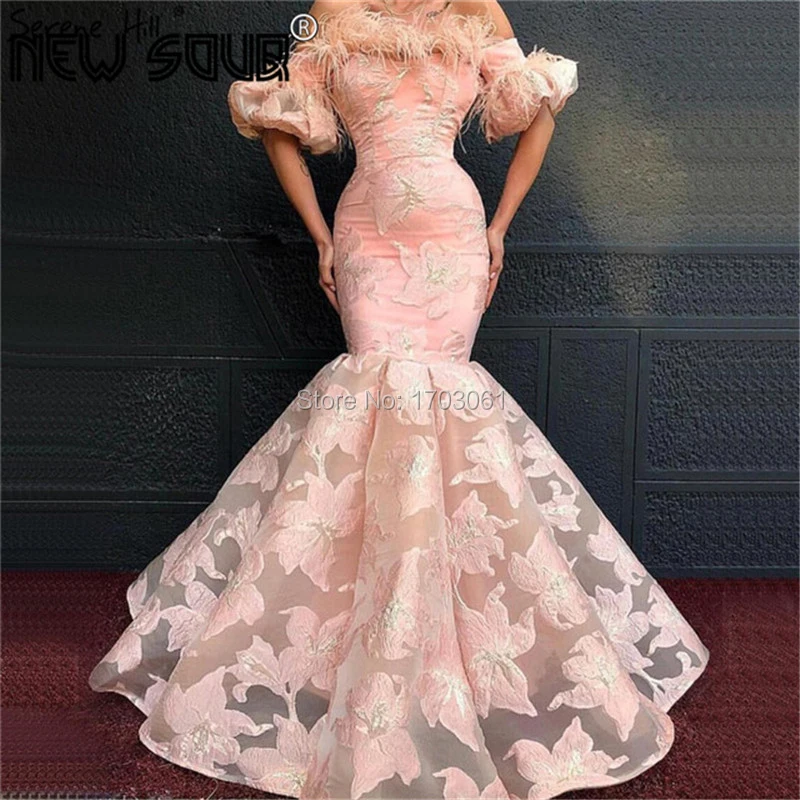 

Off the Shoulder Formal Feathers Evening Dresses Luxury Long Lace Prom Evening Dress 2019 Robe De Soiree Arabic Party Gowns