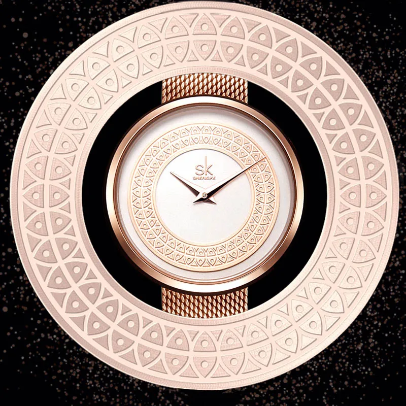 

Shengke Creative Watch Women Rose Gold Bracelet Ladies Wrist Watch Reloj Mujer 2019 SK Luxury Stainless Steel Women Watch #K0094