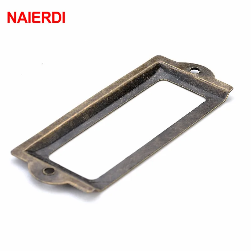 NAIERDI 10pcs 82*30mm Handle Antique Brass Label Pull Frame File Name Card Holder For Furniture Cabinet Drawer Box Case Hardware NAIERDI 10pcs 82*30mm Handle Antique Brass Label Pull Frame File Name Card Holder For Furniture Cabinet Drawer Box Case Hardware