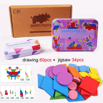 

DOLLRYGA New 34 Pieces Wooden Puzzle Child 3d Cartoon Wood Jigsaw Puzzles Toy Kids Educational Learning Toys for Christmas Gift
