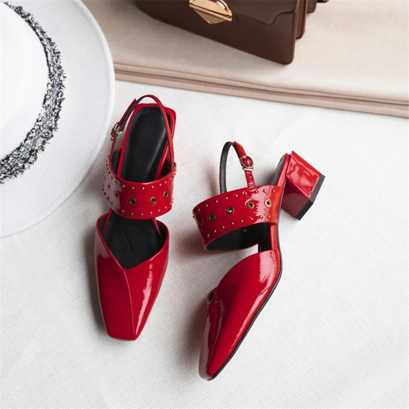 MSSTOR Womens Sandals Summer Rivet Party Fashion Elegant Buckle Stray Sexy Red Sandals Square Toe Ankle Strap Heels Sandals MSSTOR Womens Sandals Summer Rivet Party Fashion Elegant Buckle Stray Sexy Red Sandals Square Toe Ankle Strap Heels Sandals