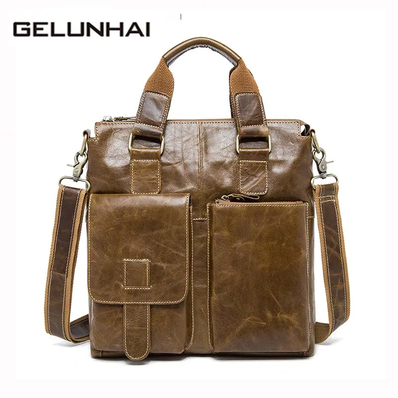 

2017 Time-limited New Polyester Zipper Solid Genuine Leather Men Bag Briefcase Man Handbag Men's Brand Male Shoulder Tote 8259