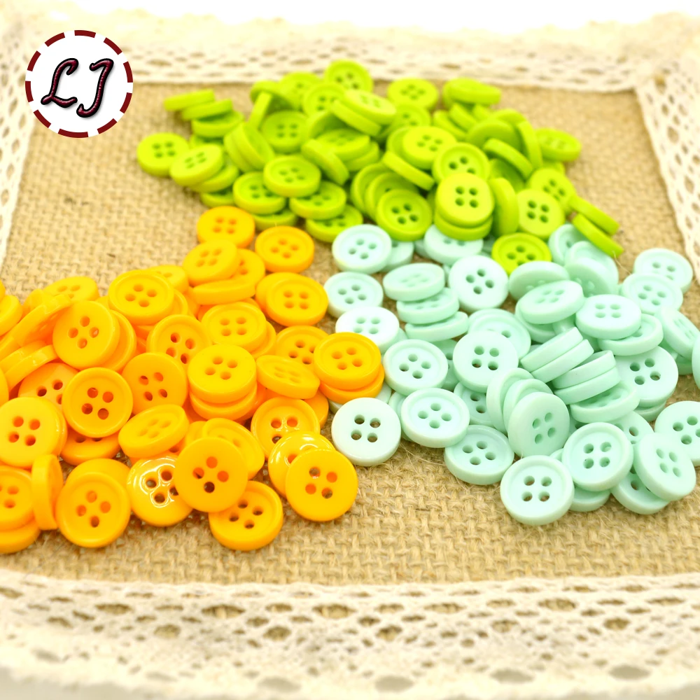 

New 100pcs/lot small Resin Button Round Four Holes 9mm sew on scrapbooking for child cloth Candy colors handmade DIY access