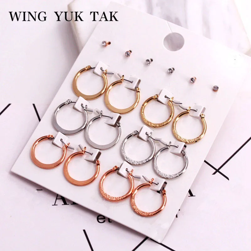 

wing yuk tak 9 Pairs/Sets Punk Earrings Simple Gold Color Round Metal Stud Earrings Sets For Women Hot Sales Fashion Jewelry