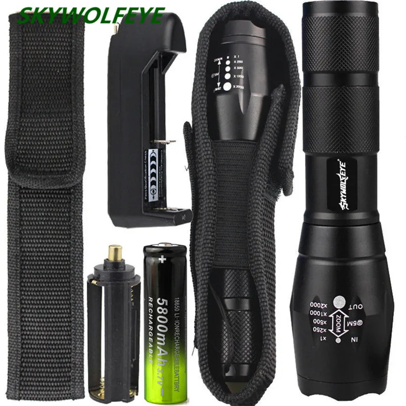 

HOT!!! Tactical T6 Zoomable LED Flashlight X800 G700 Battery Charger Torch Lamp Battery Free Shipping #NO24