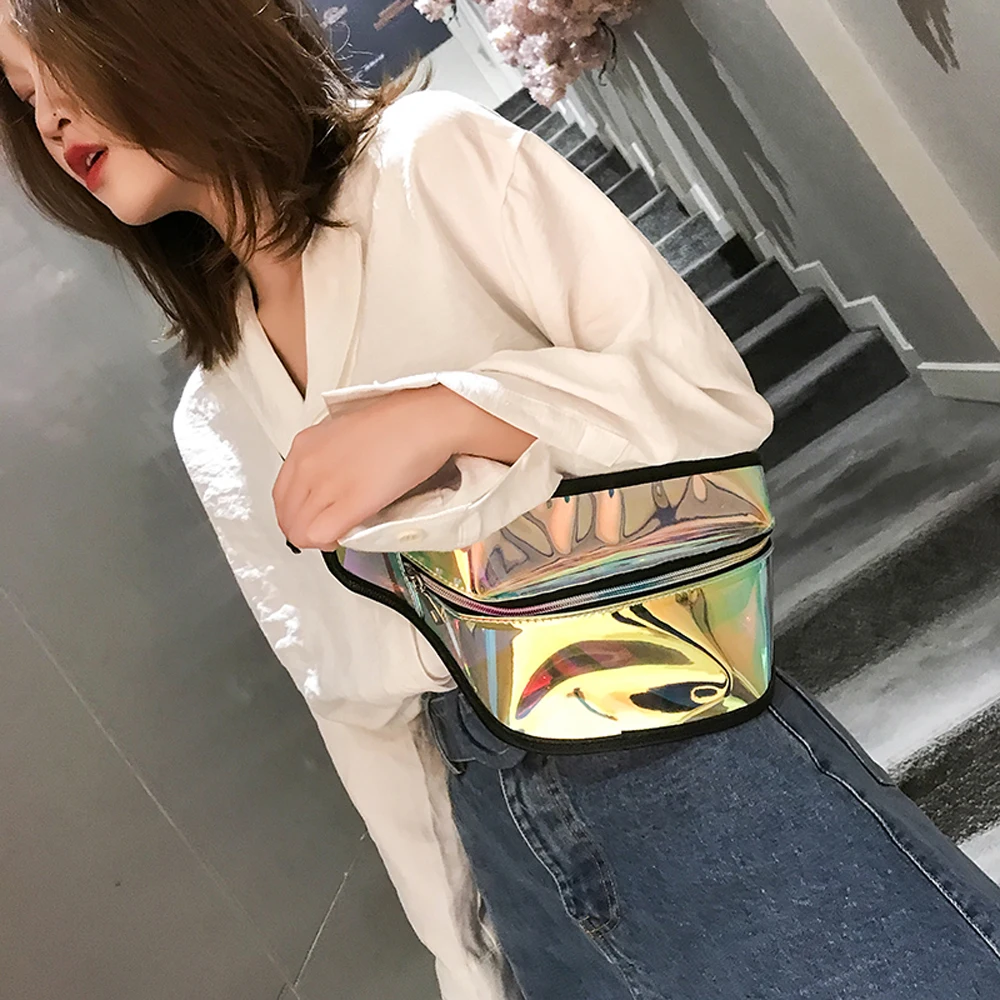 Женская мода ПВХ лазерная поясная сумка женская денежный ремень кошелек Блестящий лазер многоцветный Бум Сумка