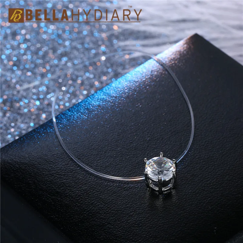 Bijoux Transparent Fishing Line Necklace Silver Invisible Chain Necklaces Pendants Six Claws Rhinestone Choker Necklaces Collier