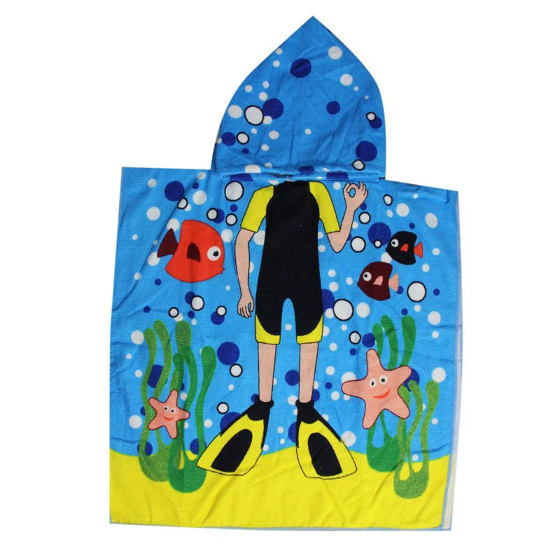 Boys Shark Hooded Towel Microfiber Beach Swimming Beach Towel 60x120cm