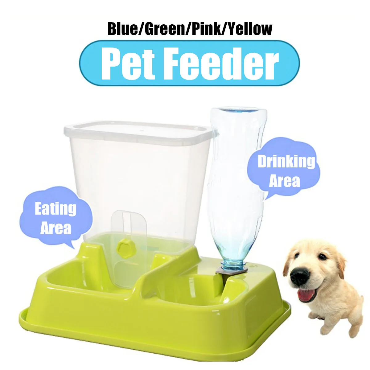 

Pet Dog Cat Food Feeder Water Drinker 2 in 1 Automatic Dog Feeder Station Bowl 4 Colors Plastic Dish Food Beverage Dispenser
