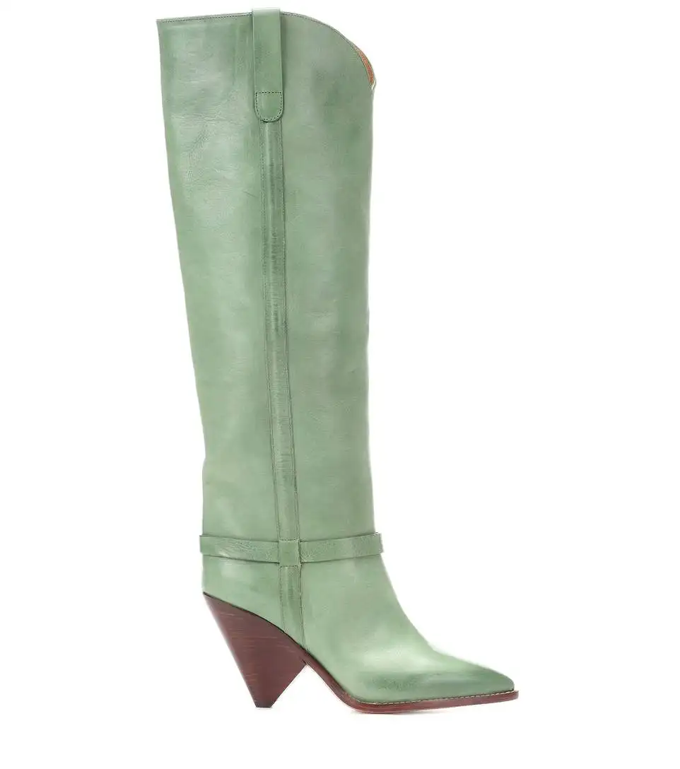 Véritable Cm Femmes Femme De Haute Antique Luxe En 10 Pic Cuir Chaussures Boot 2018 Spike Finition Reliant Talon As Designer Vert rtxshQCd