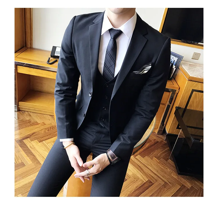 Пиджак+ брюки+ жилет) мужской деловой Тонкий Высококачественный костюм 3 комплекта/Свадебный банкет британский стиль простой стиль Блейзеры Плюс Размер