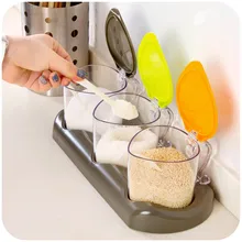 Модная пластиковая баночка с крышкой для специй, перец с ложкой, кухонные бутылки для хранения, солевые банки, кастрюля для приправ, инструмент для приготовления пищи