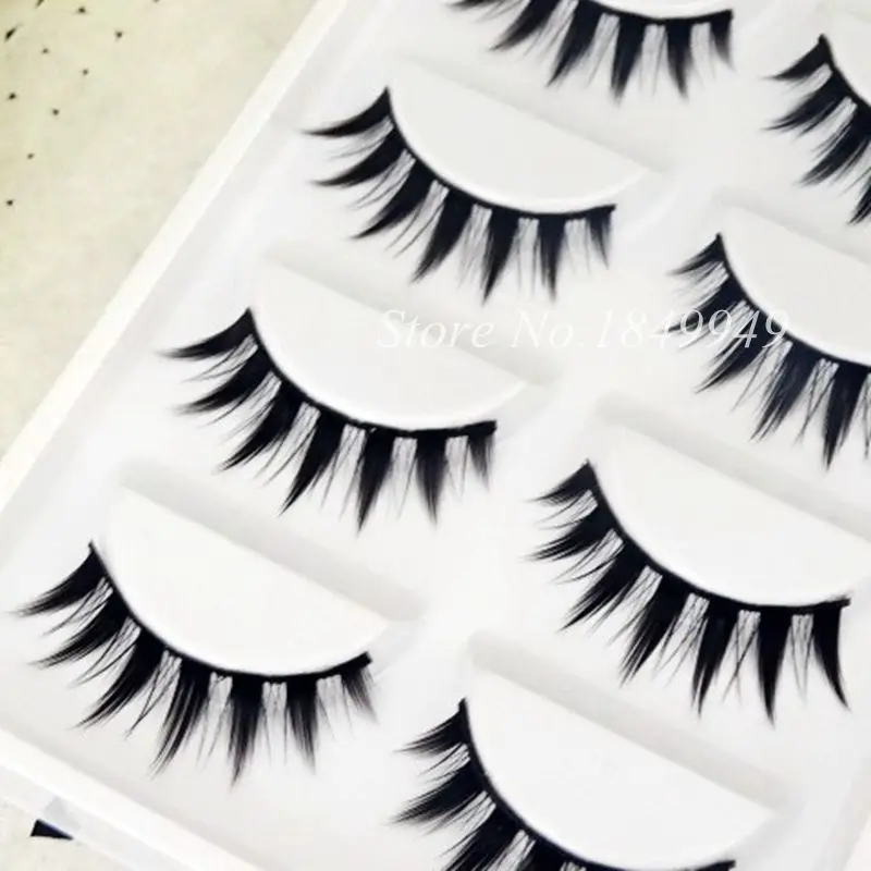 

5 Pairs False Eyelashes Natural Long Sharp Tail Crisscross Soft Fake Eyelashes 100% Handmade Cotton Stems Makeup Stage Lashes