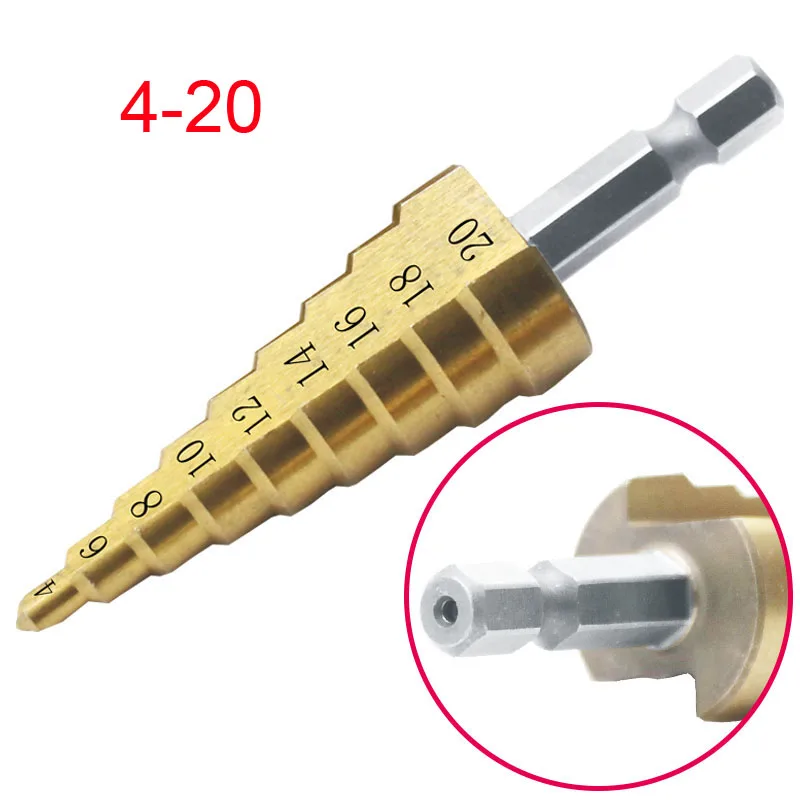 3-12mm 4-12mm 4-20mm Step Cone Drill Bit Hole Cutter Dint Tool Hex Shank Step Drills shank Coated Metal Drill Bit