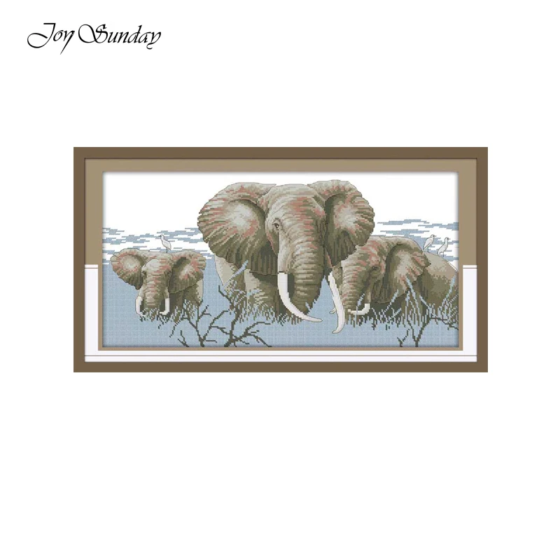 

Joy Sunday Counted Cross Stitch Animals Elephants Patterns Printed Water Soluble Canvas DMC Embroidery Needlework Set Home Decor