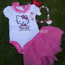 Одежда для малышей; милые наряды для маленьких девочек; летнее платье для новорожденных; ropa; Комплект для малышей; платье hello kitty с массивным necklace ем и повязкой на голову
