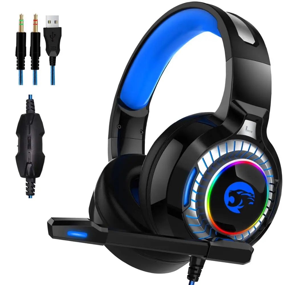 

Gaming Headset Stereo Bass Over ear headphones wired control Heaphone With Mic RGB LED Light for PS4 new Xbox One Casque Gamer