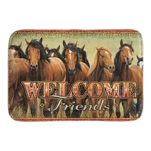 Home Decorative Doormats Welcome Friends Horse Door Mat Indoor Outdoor Mats Soft Lightness Short Plush Fabric Bathroom Mats