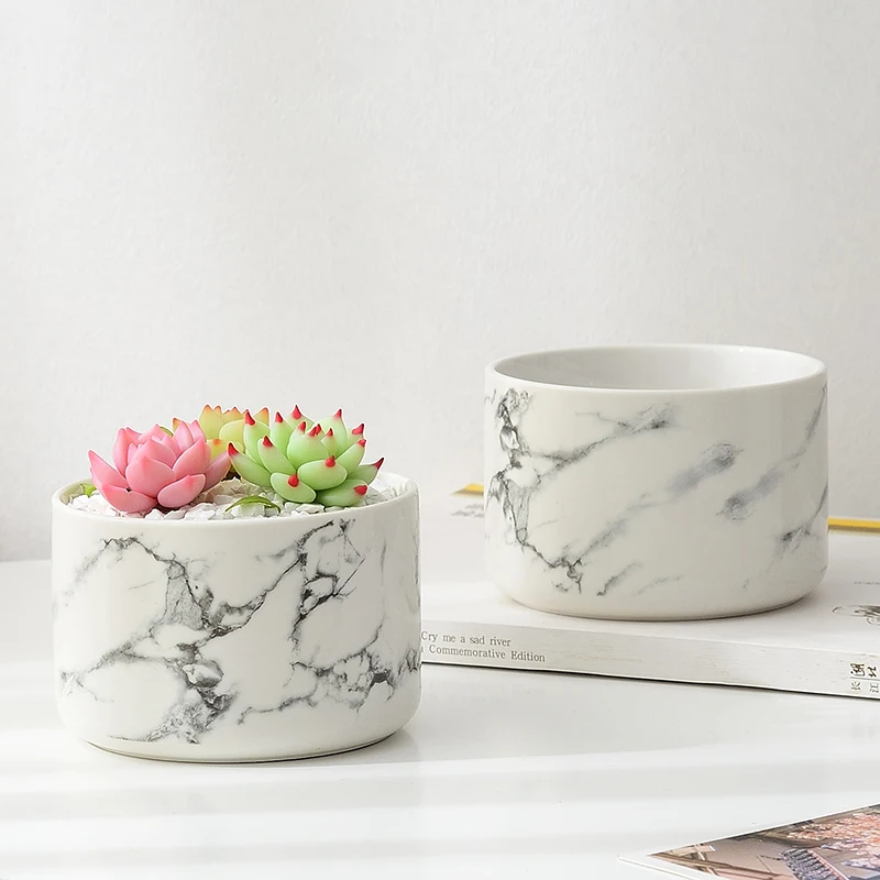 

2 Pcs/set Marble Pattern Succulents Pot Personality Creative Nordic Flower Pot Garden Home Office Christmas New Year Decoration