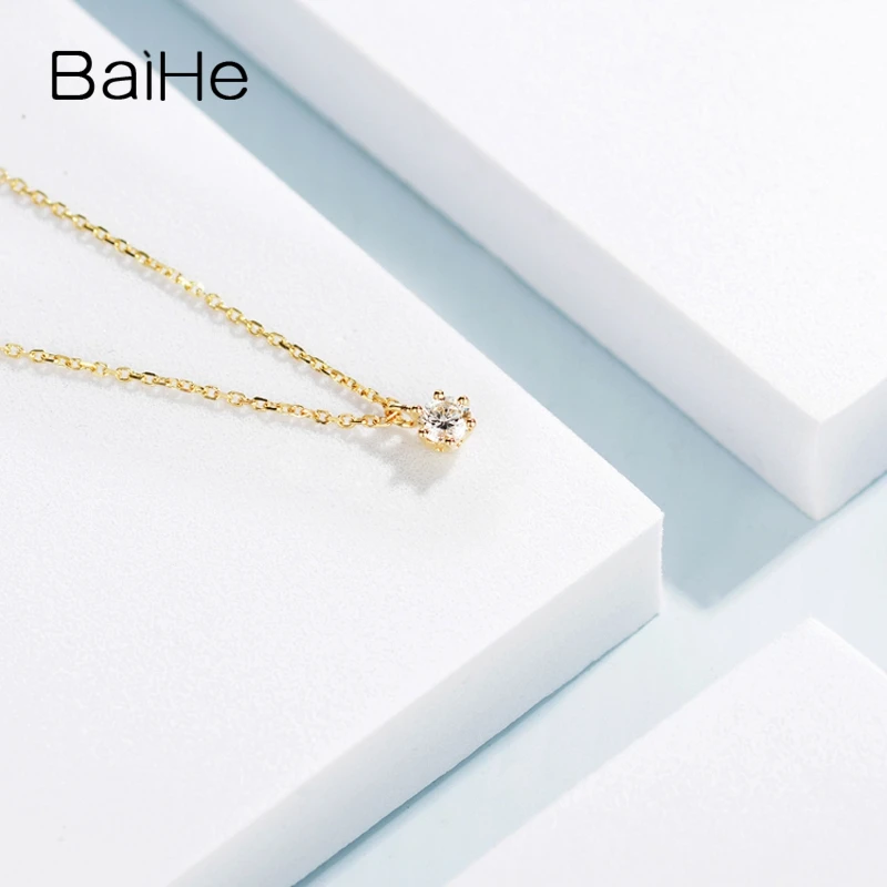 BAIHE Твердое 18 к желтое золото 0.10CT сертифицированное H/SI подлинное натуральное бриллиантовое обручальное женское модные ювелирные изделия Подарочные ожерелья