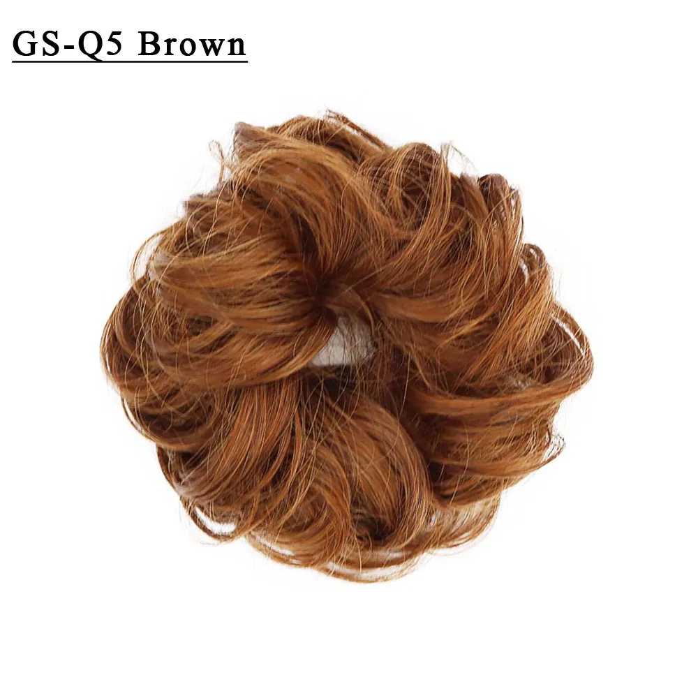 Красота синтетический кудрявый шиньон Омбре Резиновая лента для женщин каштановые волосы булочка пончик шиньоны Marron термостойкие волокна 2 шт./лот - Цвет: GS-Q5-Brown