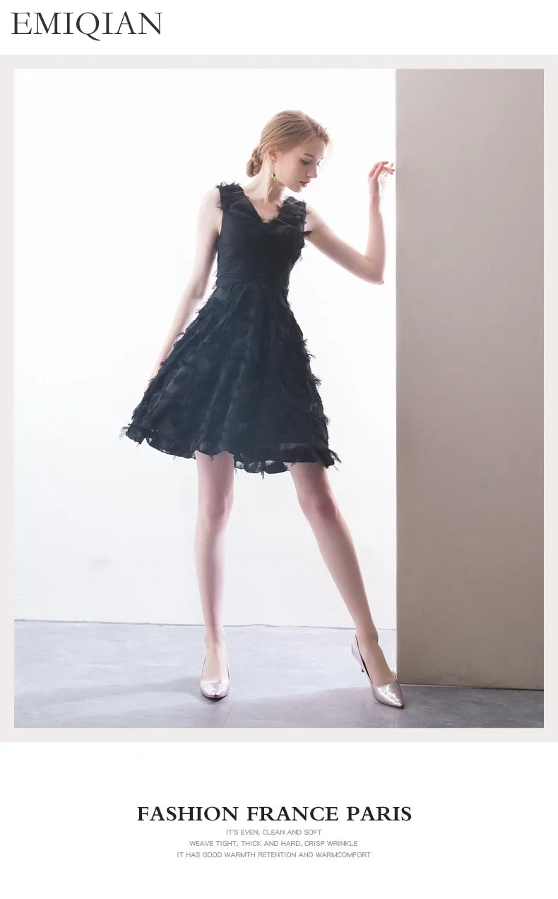 Новое поступление, Черное короткое платье с v-образным вырезом для свадебной вечеринки, Коктейльные мини-платья для выпускного вечера