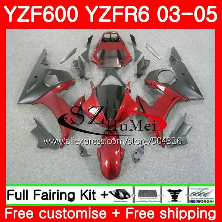 Корпус для YAMAHA YZF600 YZF R6 R 6 03 YZF 600, ювелирные изделия, красная wbodywork 67SH4 YZFR6 03 04 05 YZF-R600 YZF-R6 2003 2004 2005 обтекатели