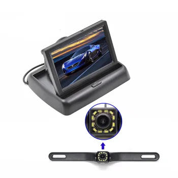 

Gianloon 4.3"Foldable TFT LCD Car Monitor + License Plate Frame Camera Rear View Camera with 12LED lights Car Parking System